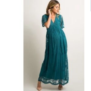 PinkBlush Teal Lace Overlay Maternity Maxi Dress